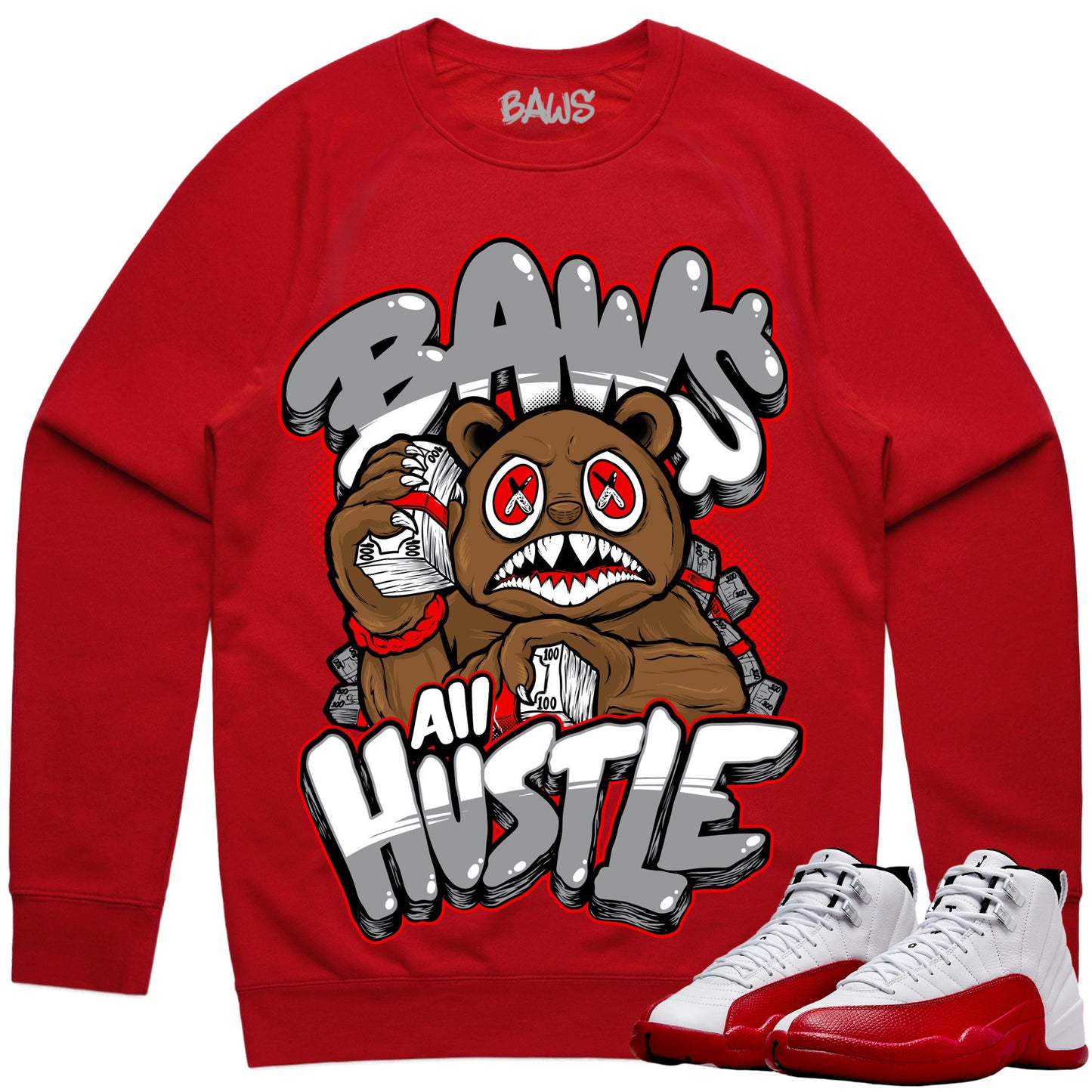 Cherry 12s Sweater - Jordan 12 Sweatshirt to Match - Hustle Baws