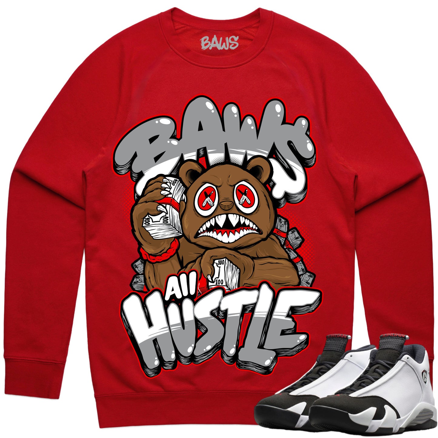 Black Toe 14s Sweater to Match - Jordan 14 Sneaker Tees - Hustle Baws