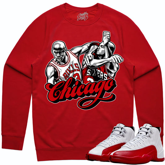 Cherry 12s Sweater - Jordan 12 Sweatshirt to Match - Chicago