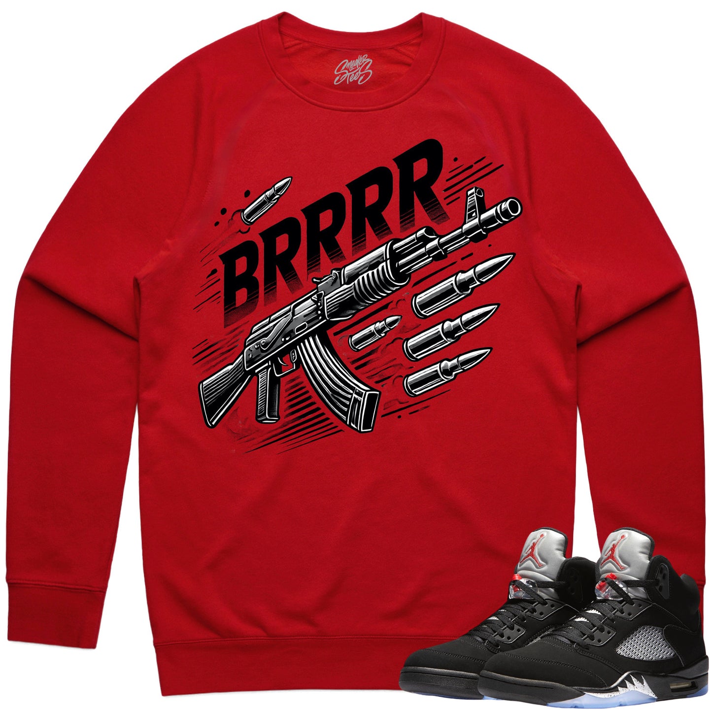 Black Metallic 5s Sweater to Match - Jordan 5 Sneaker Tees - Brrr