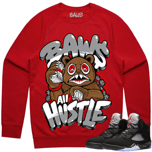 Black Metallic 5s Sweater to Match - Jordan 5 Sneaker Tees - Hustle Baws