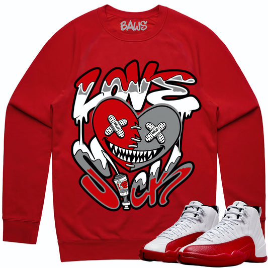 Cherry 12s Sweater - Jordan 12 Sweatshirt to Match - Love Sick Baws