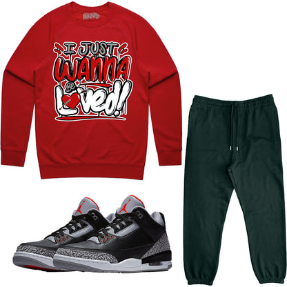 Jordan Black Cement 3s Sneaker Outfit - Sweater & Jogger Sweat Suit - Loved