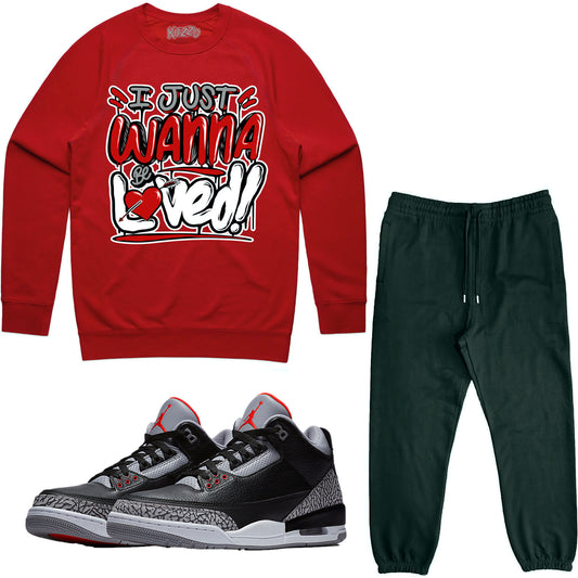 Jordan Black Cement 3s Sneaker Outfit - Sweater & Jogger Sweat Suit - Loved