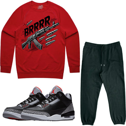 Jordan Black Cement 3s Sneaker Outfit - Sweater & Jogger Sweat Suit - Brrr