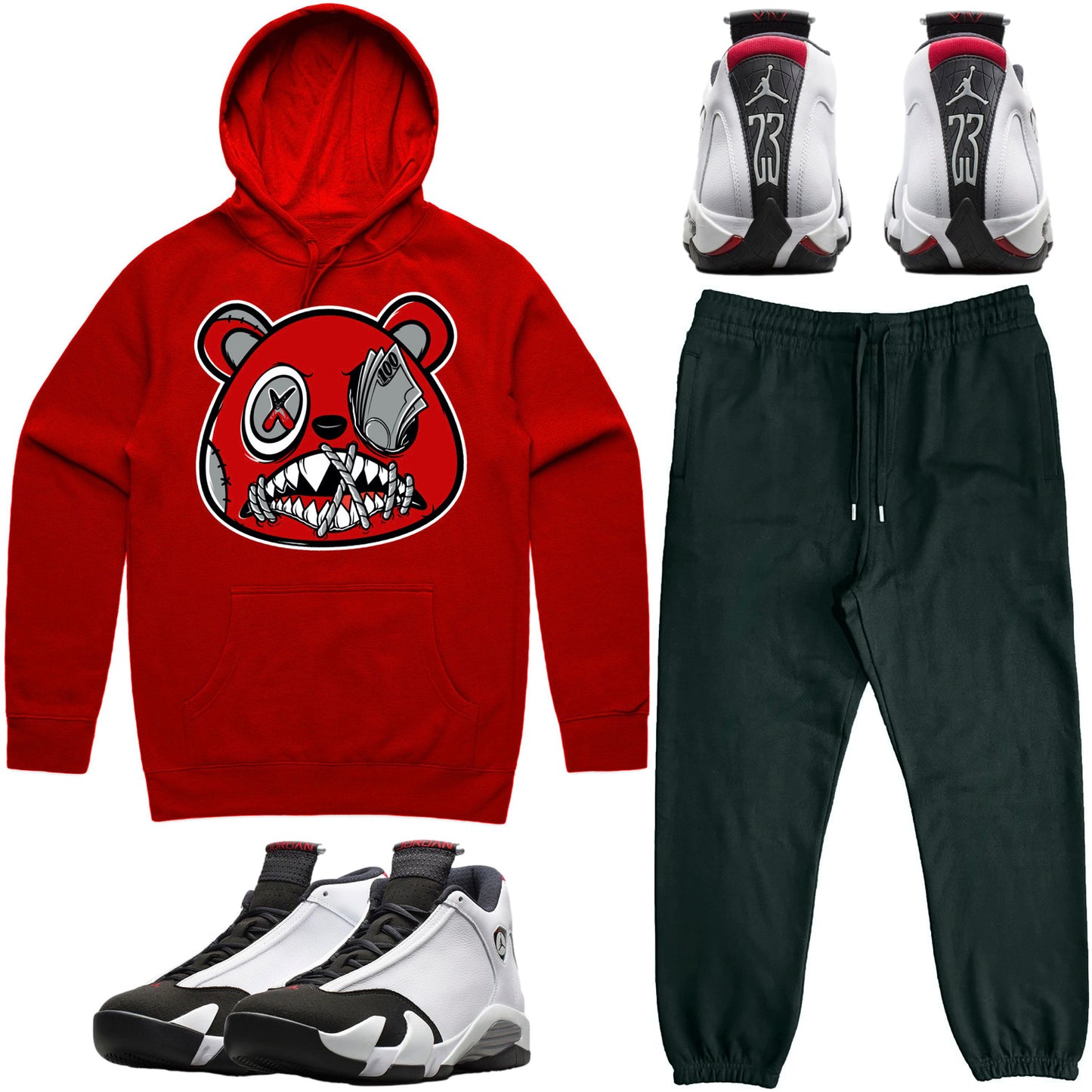 Black Toe 14s Sneaker Outfit - Hoodie & Jogger Sweat Suit - Money Talks Baws