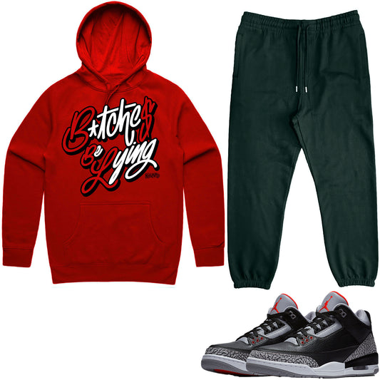 Jordan Black Cement 3s Sneaker Outfit - Hoodie & Jogger Sweat Suit - BBL