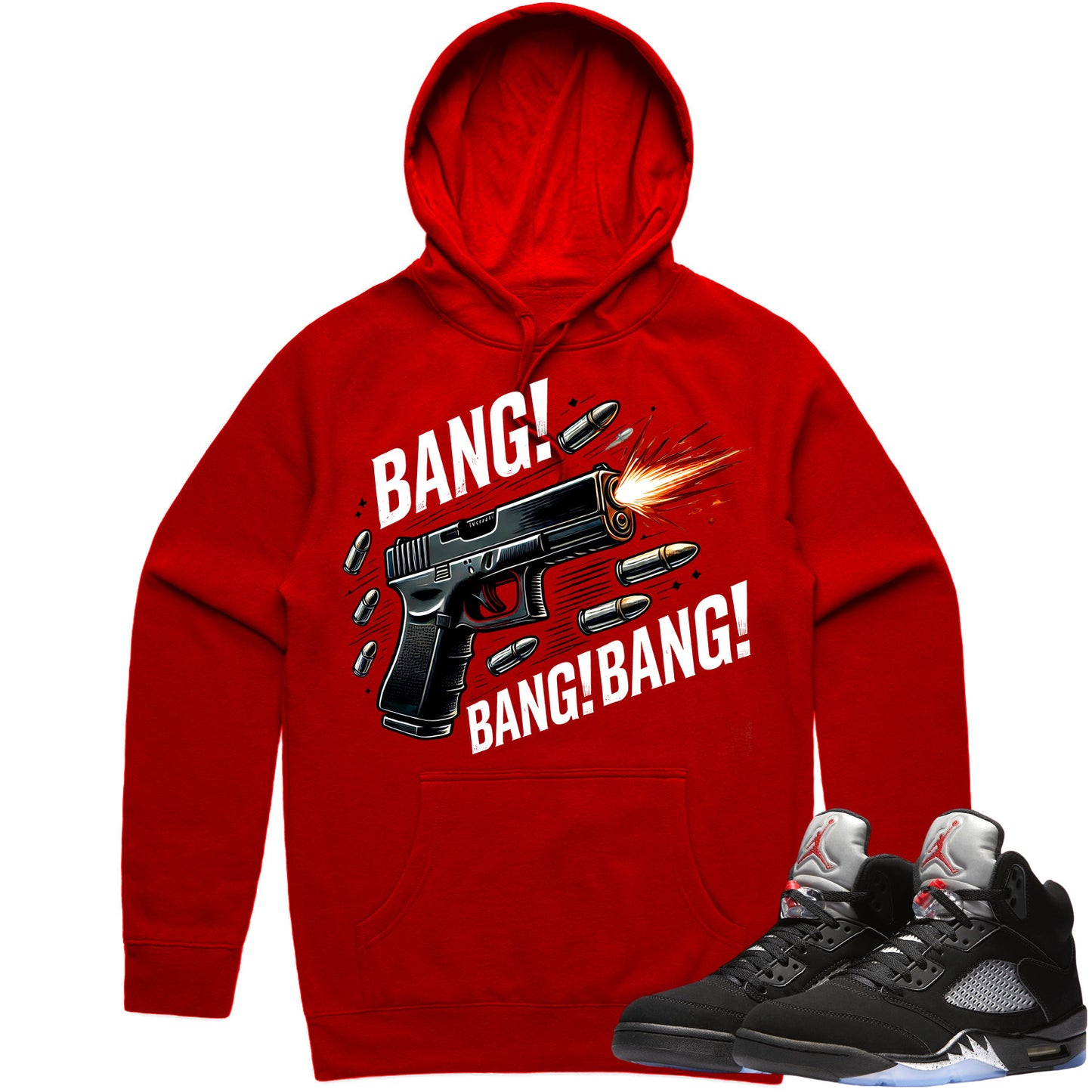 Black Metallic 5s Hoodie to Match - Jordan 5 Sneaker Tees - Bang Bang