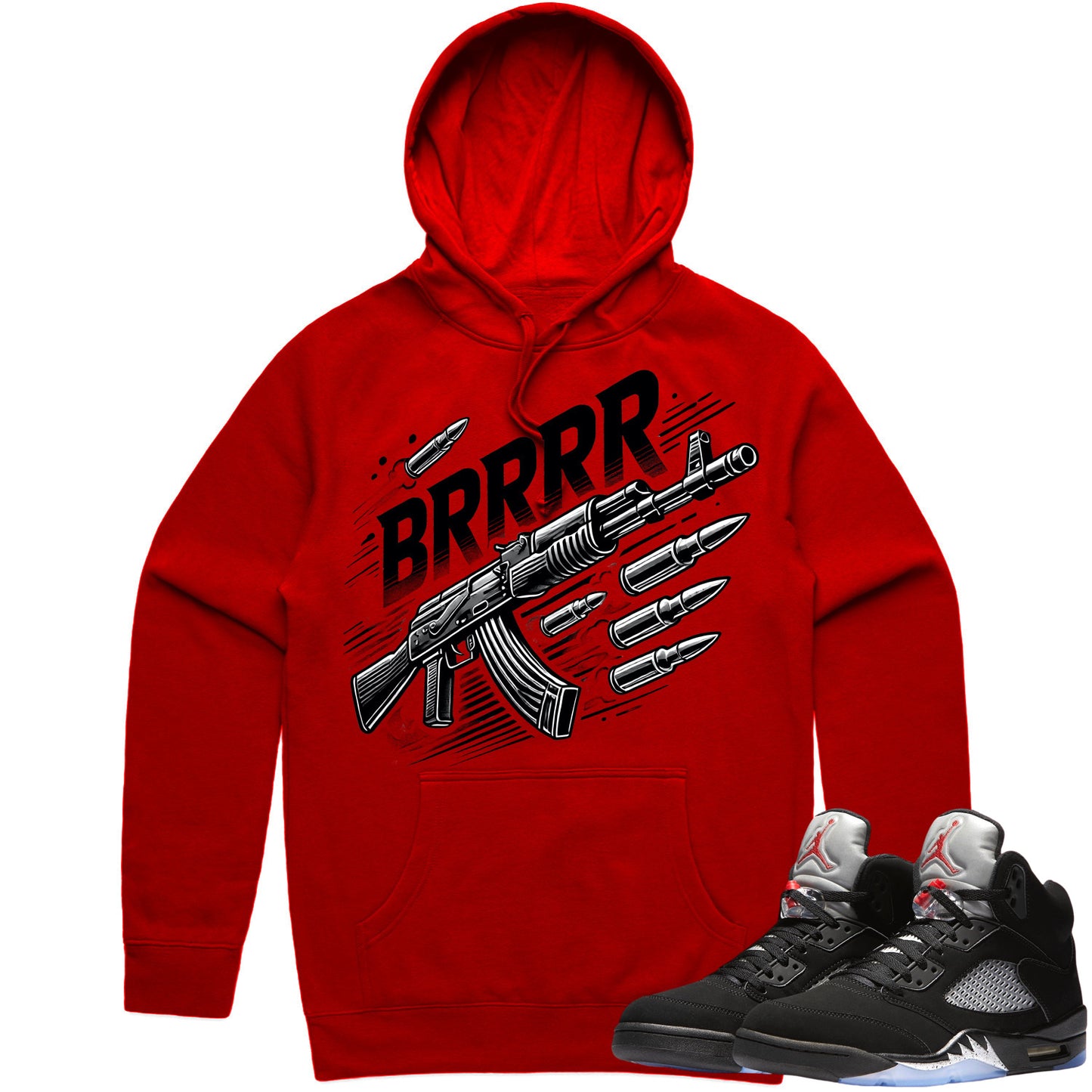 Black Metallic 5s Hoodie to Match - Jordan 5 Sneaker Tees - Brrr