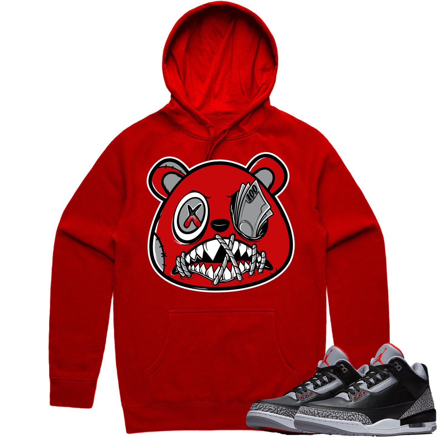 Black Cement 3s Hoodie to Match - Jordan 3 Sneaker Tees - Money Talks Baws