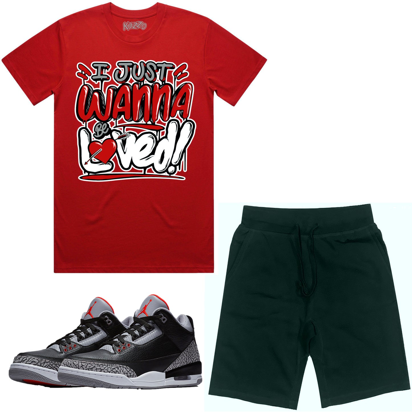 Jordan Black Cement 3s Sneaker Outfit - Shirt and Shorts - Loved