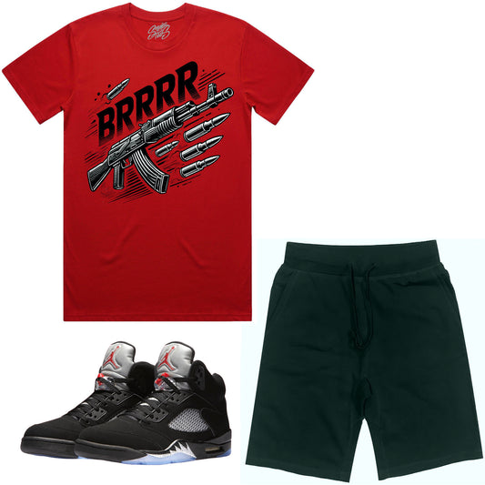 Jordan Black Metallic 5s Sneaker Outfit - Shirt and Shorts - Brrr