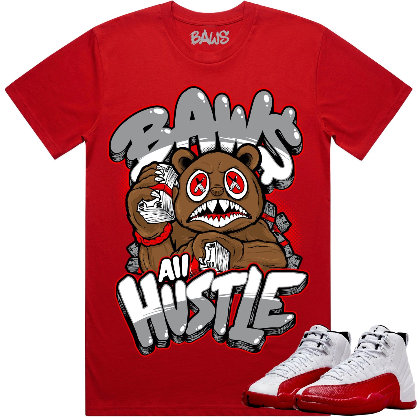 Cherry 12s Shirt to Match - Jordan 12 Sneaker Tees - Hustle Baws