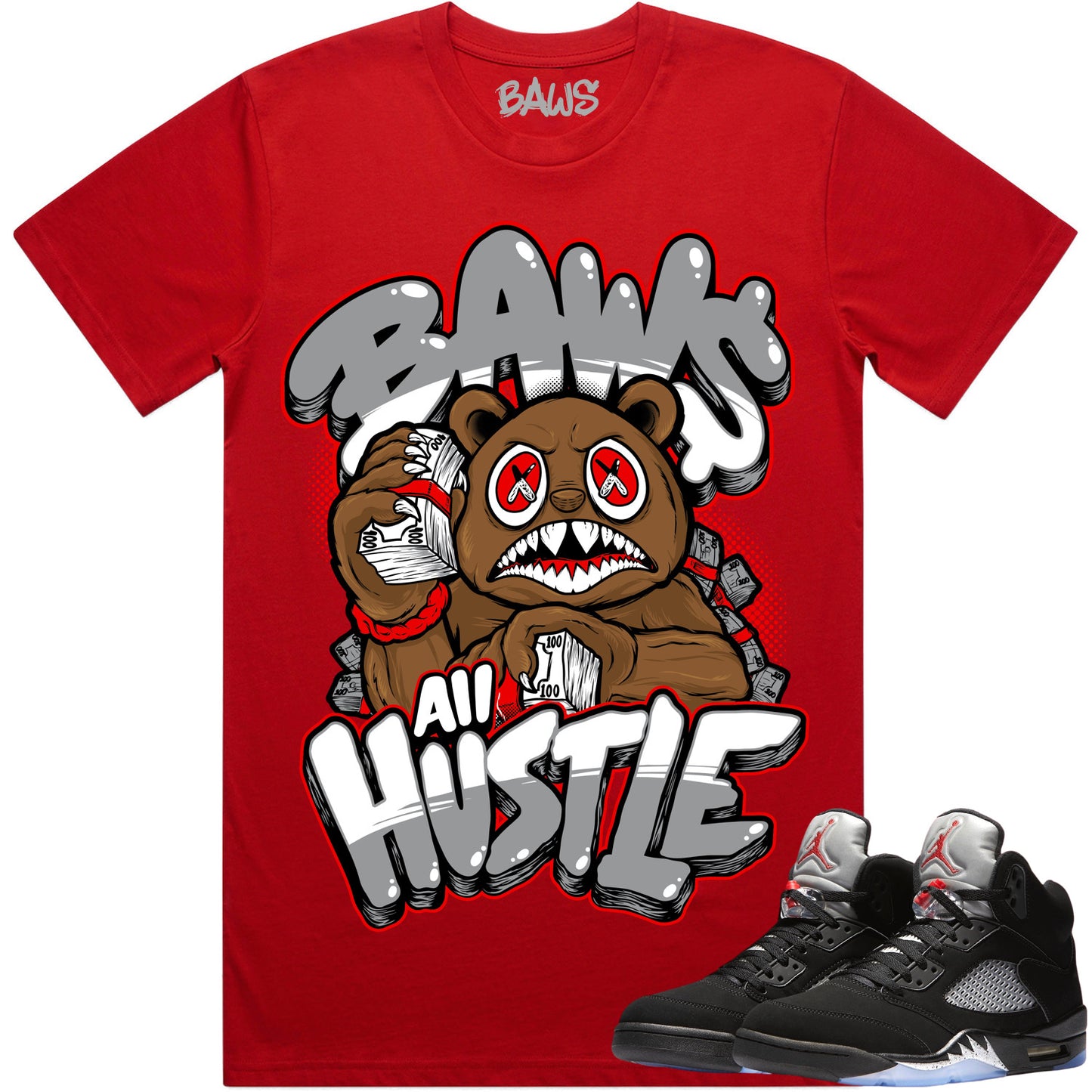 Black Metallic 5s Shirt to Match - Jordan 5 Sneaker Tees - Hustle Baws