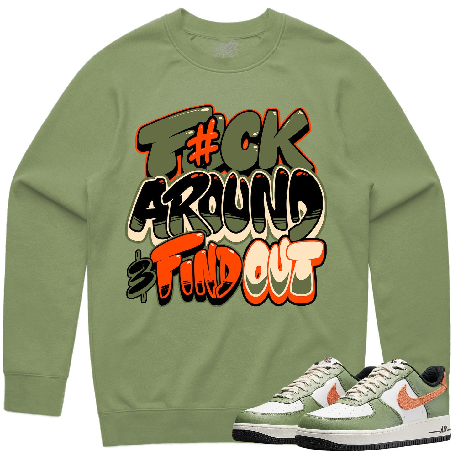 Air Force One Oil Green Sneaker Outfit - Sweater & Jogger Sweat Suit - F#ck