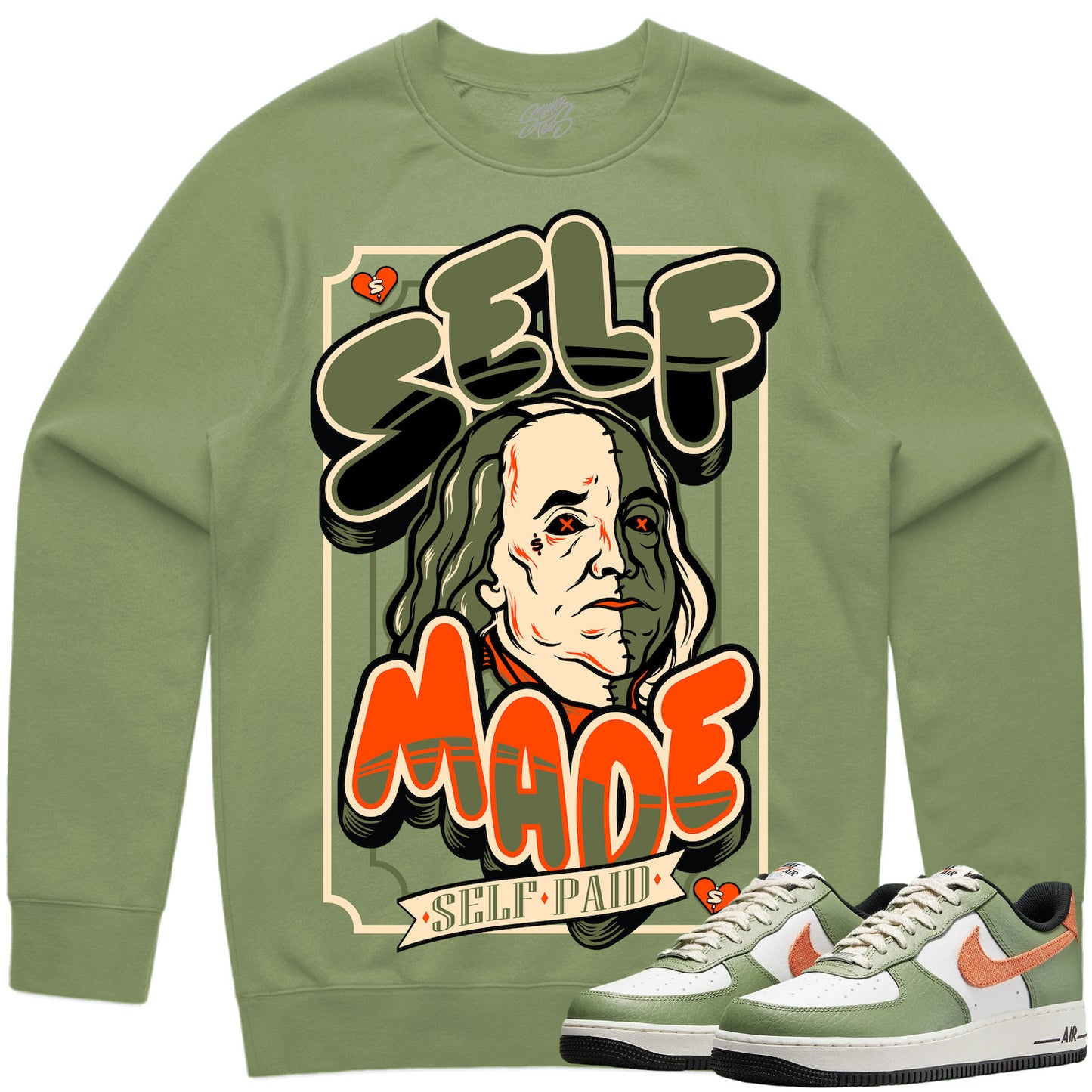 Air Force One Oil Green Sneaker Outfit - Sweater & Jogger Sweat Suit - Self Made