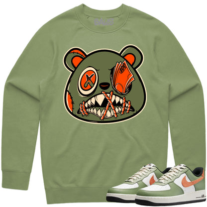 Air Force One Oil Green Sneaker Outfit - Sweater & Jogger Sweat Suit - Money Talks Baws