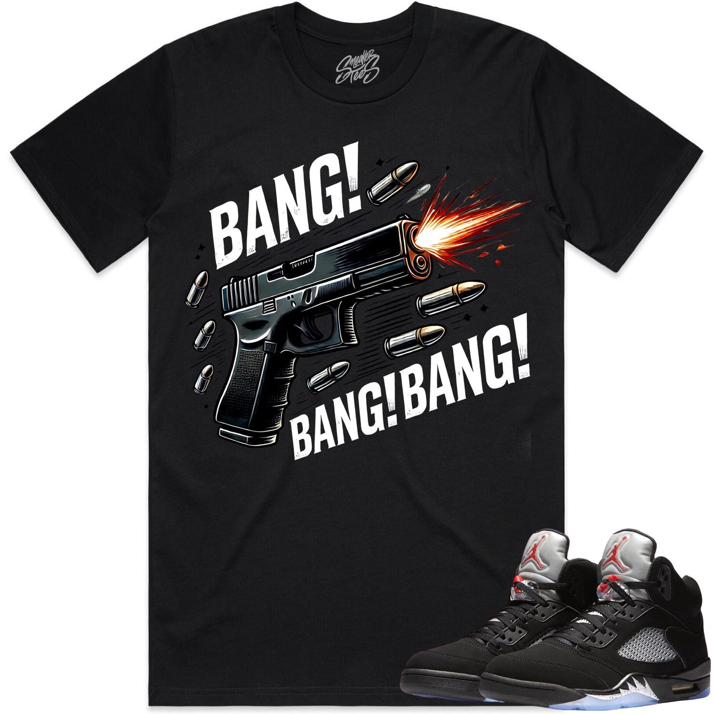 Black Metallic 5s Shirt to Match - Jordan 5 Sneaker Tees - Bang Bang