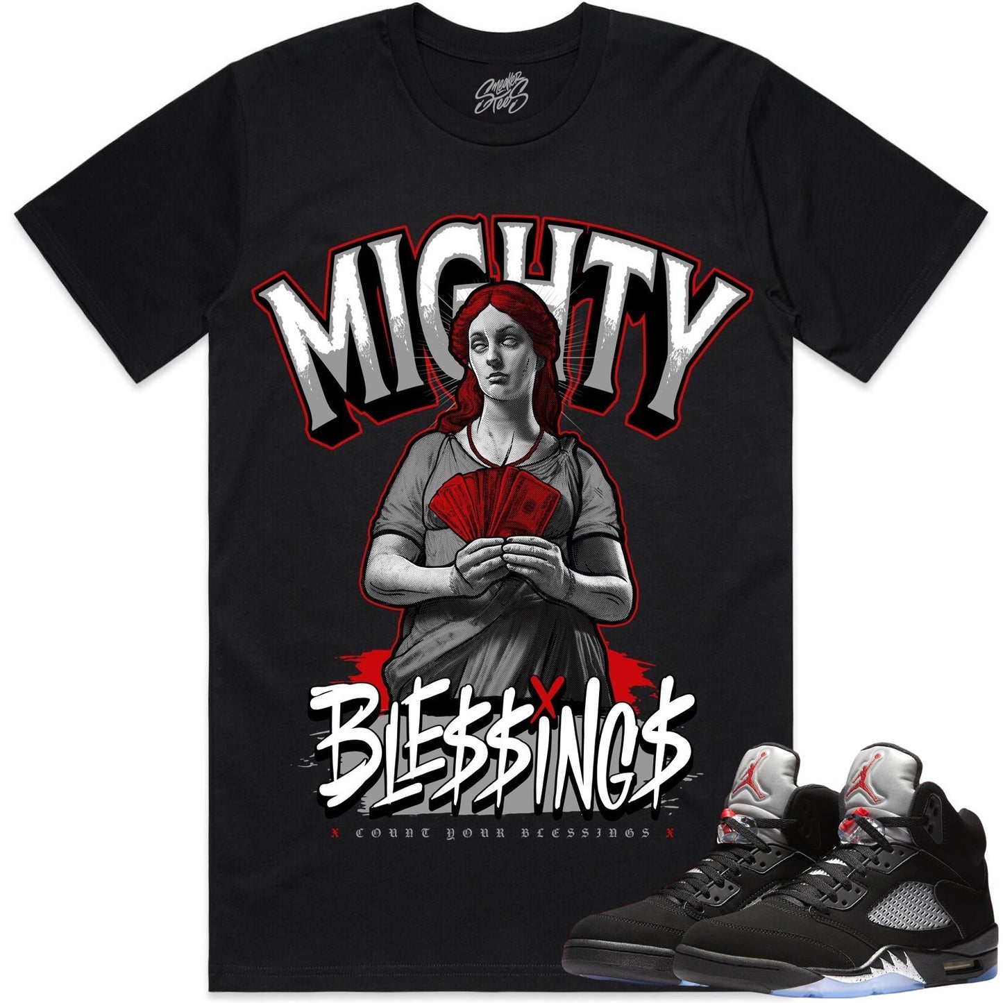 Black Metallic 5s Shirt to Match - Jordan 5 Sneaker Tees - Blessings