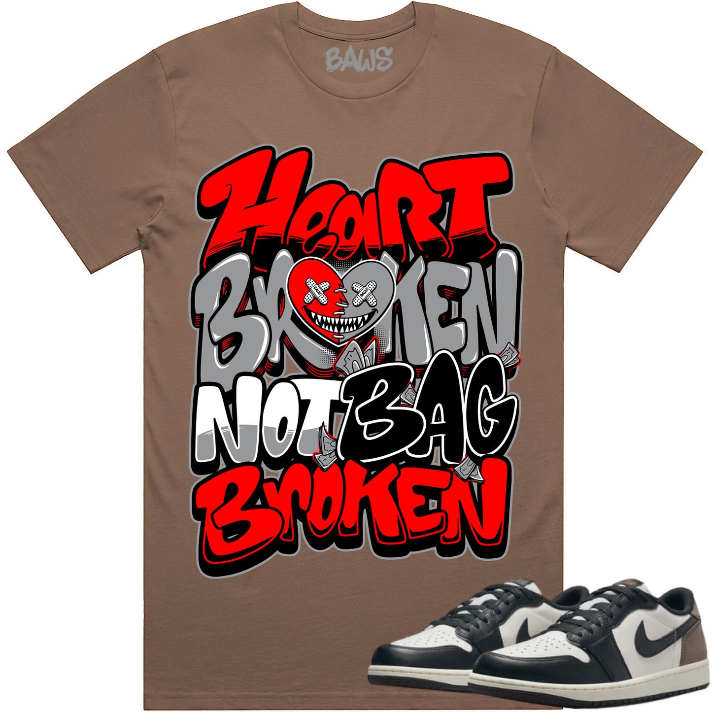 Mocha Low 1s Shirt to Match - Jordan 1 Low Sneaker Tees - Heart Broken Baws