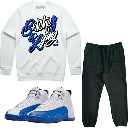 Blueberry 12s Sneaker Outfit - Jordan Match Sweater & Jogger Sweat Suit - BBL