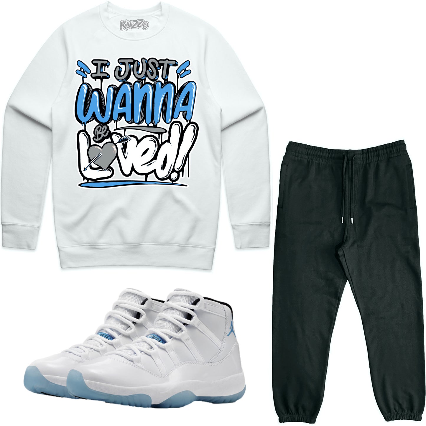 Jordan Legend Blue 11s Sneaker Outfit - Sweater & Jogger Sweat Suit - Loved