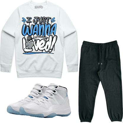 Jordan Legend Blue 11s Sneaker Outfit - Sweater & Jogger Sweat Suit - Loved