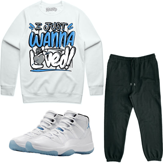 Jordan Legend Blue 11s Sneaker Outfit - Sweater & Jogger Sweat Suit - Loved