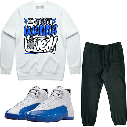 Blueberry 12s Sneaker Outfit - Jordan Match Sweater & Jogger Sweat Suit - Loved