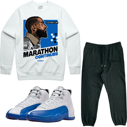 Blueberry 12s Sneaker Outfit - Jordan Match Sweater & Jogger Sweat Suit - Victory