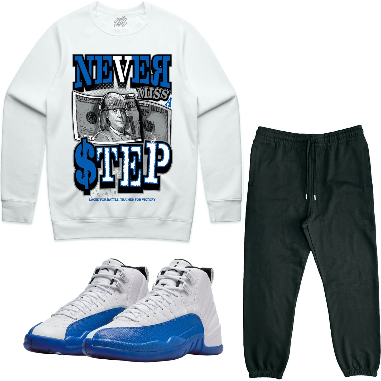 Blueberry 12s Sneaker Outfit - Jordan Match Sweater & Jogger Sweat Suit - Never Miss