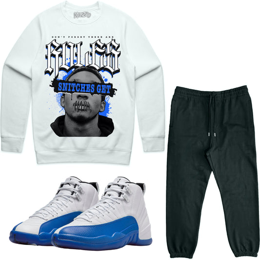 Blueberry 12s Sneaker Outfit - Jordan Match Sweater & Jogger Sweat Suit - Stitches