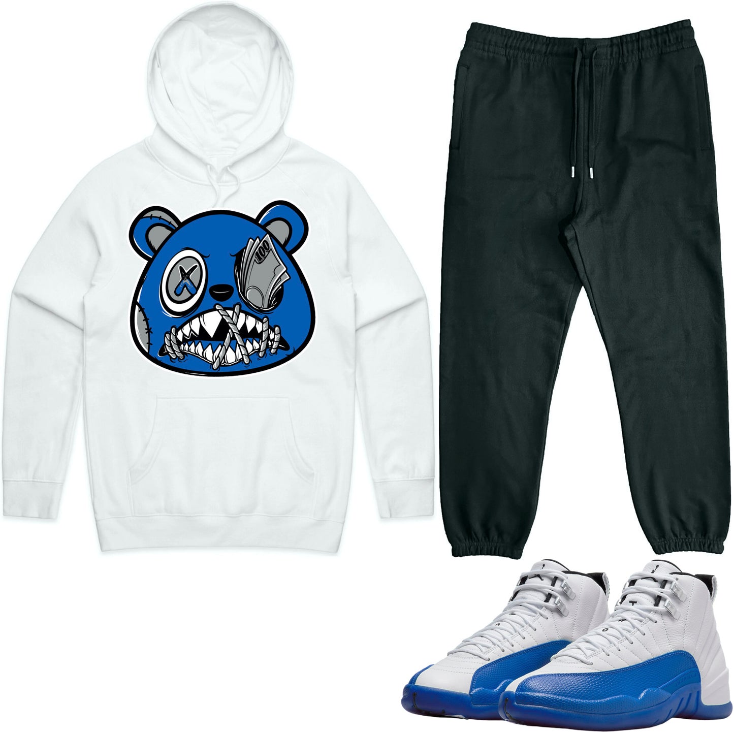 Blueberry 12s Sneaker Outfit - Hoodie & Jogger Sweat Suit - Money Talks Baws