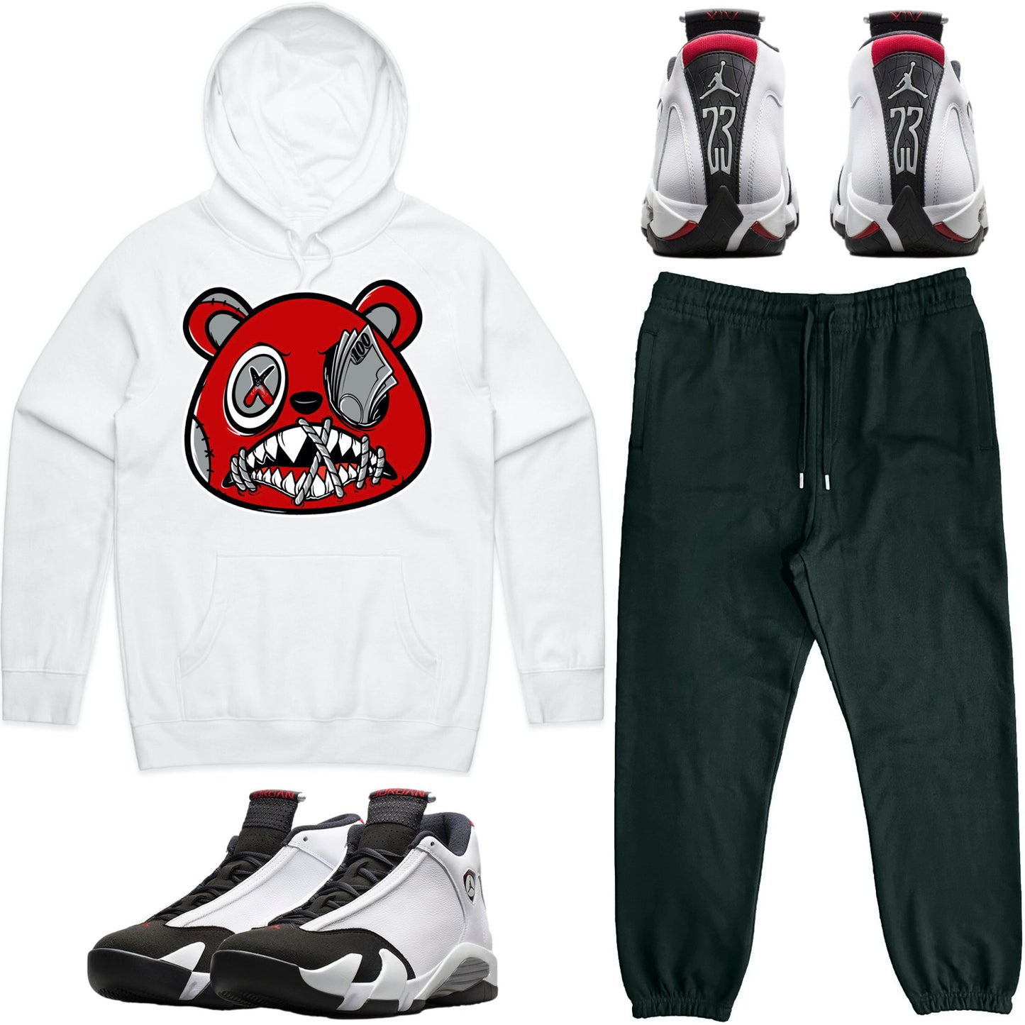 Black Toe 14s Sneaker Outfit - Hoodie & Jogger Sweat Suit - Money Talks Baws