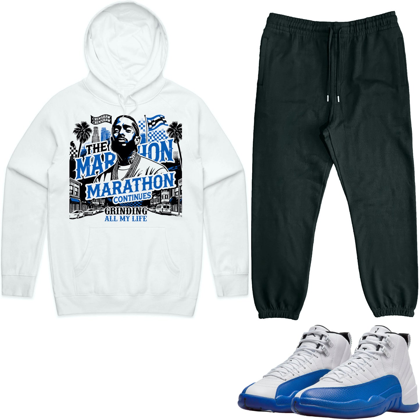 Blueberry 12s Sneaker Outfit - Hoodie & Jogger Sweat Suit - Grinding