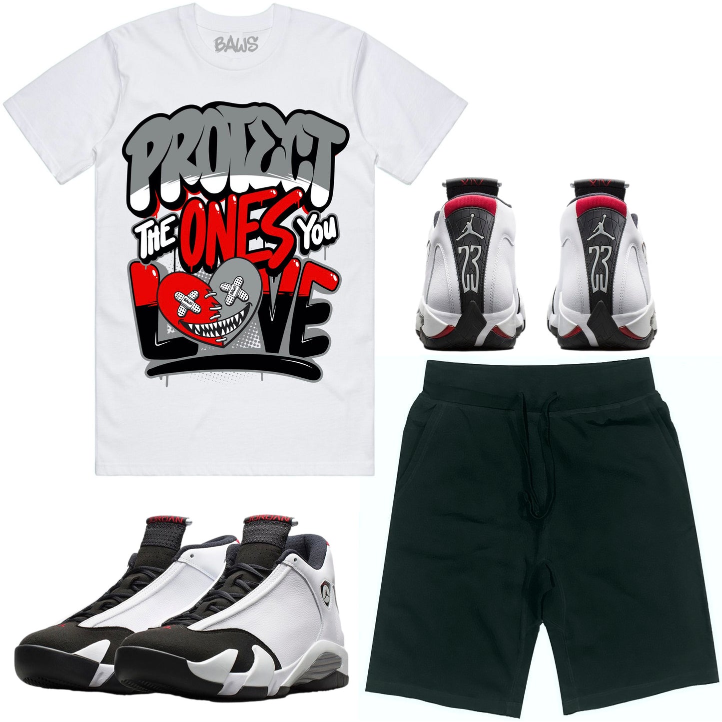 Black Toe 14s Sneaker Outfit - Shirt and Shorts - Protect Baws