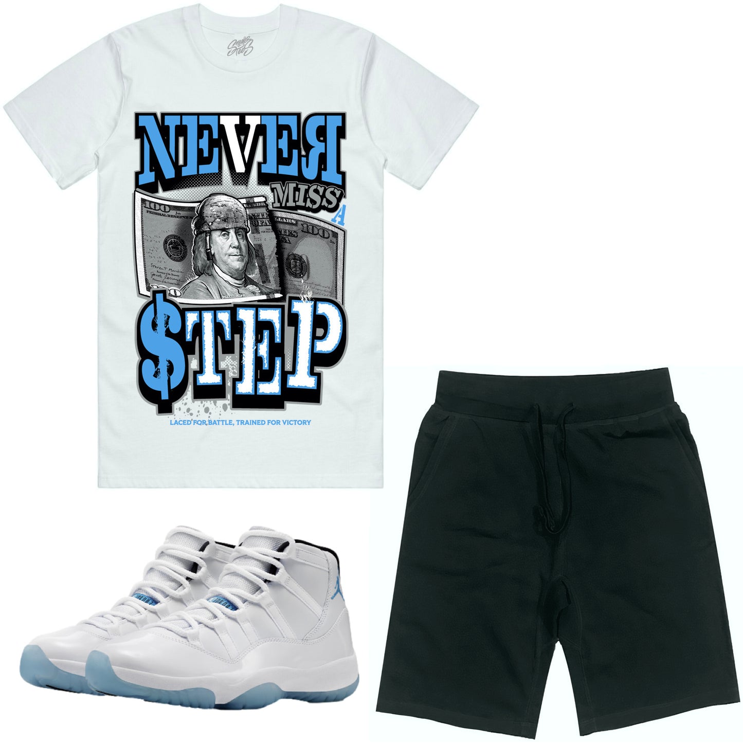 Jordan Legend Blue 11s Sneaker Outfit - Shirt and Shorts - Never Miss