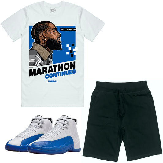 Blueberry 12s Sneaker Outfit - Jordan Match Shirt and Shorts - Victory