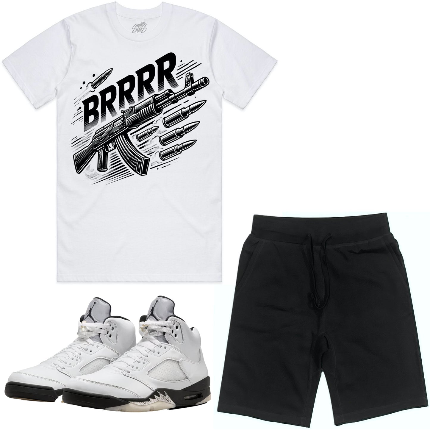 Reverse Metallic 5s Sneaker Outfit - Shirt and Shorts - Brrr