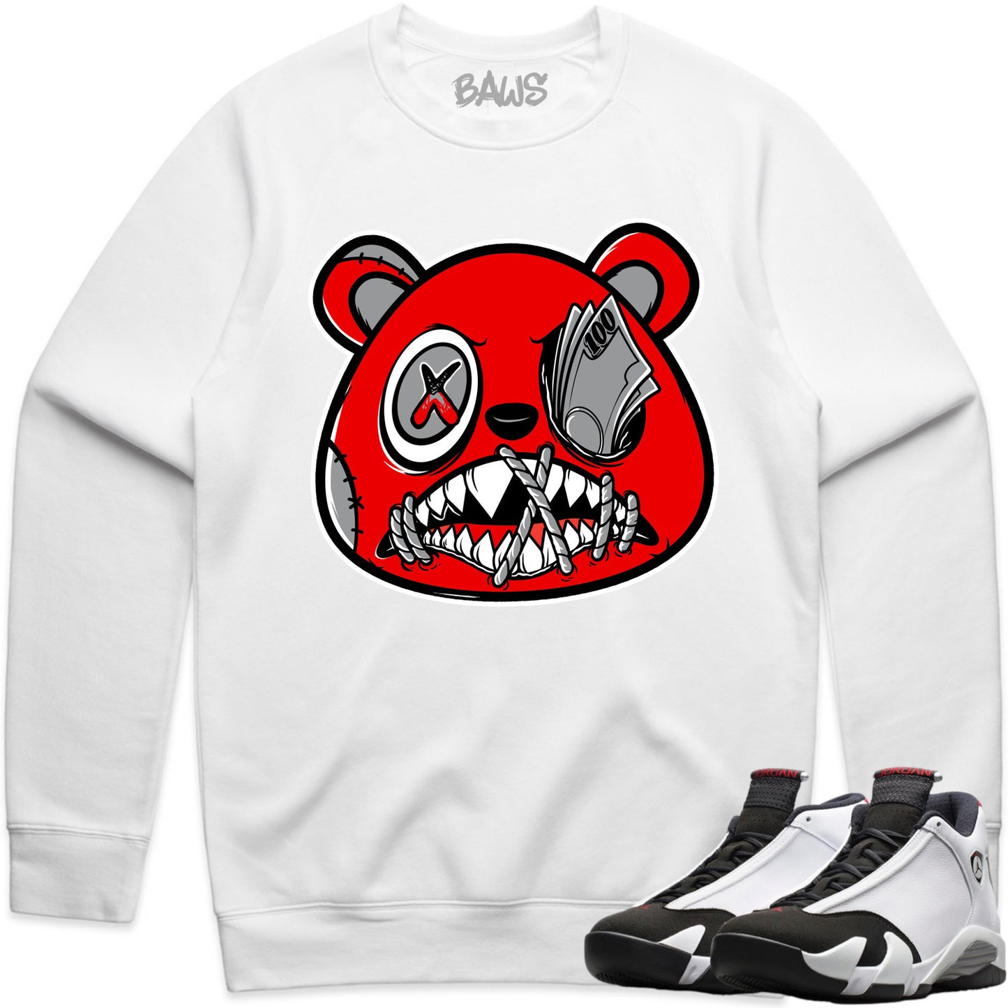 Black Toe 14s Sweater to Match - Jordan 14 Sneaker Tees - Money Talks Baws