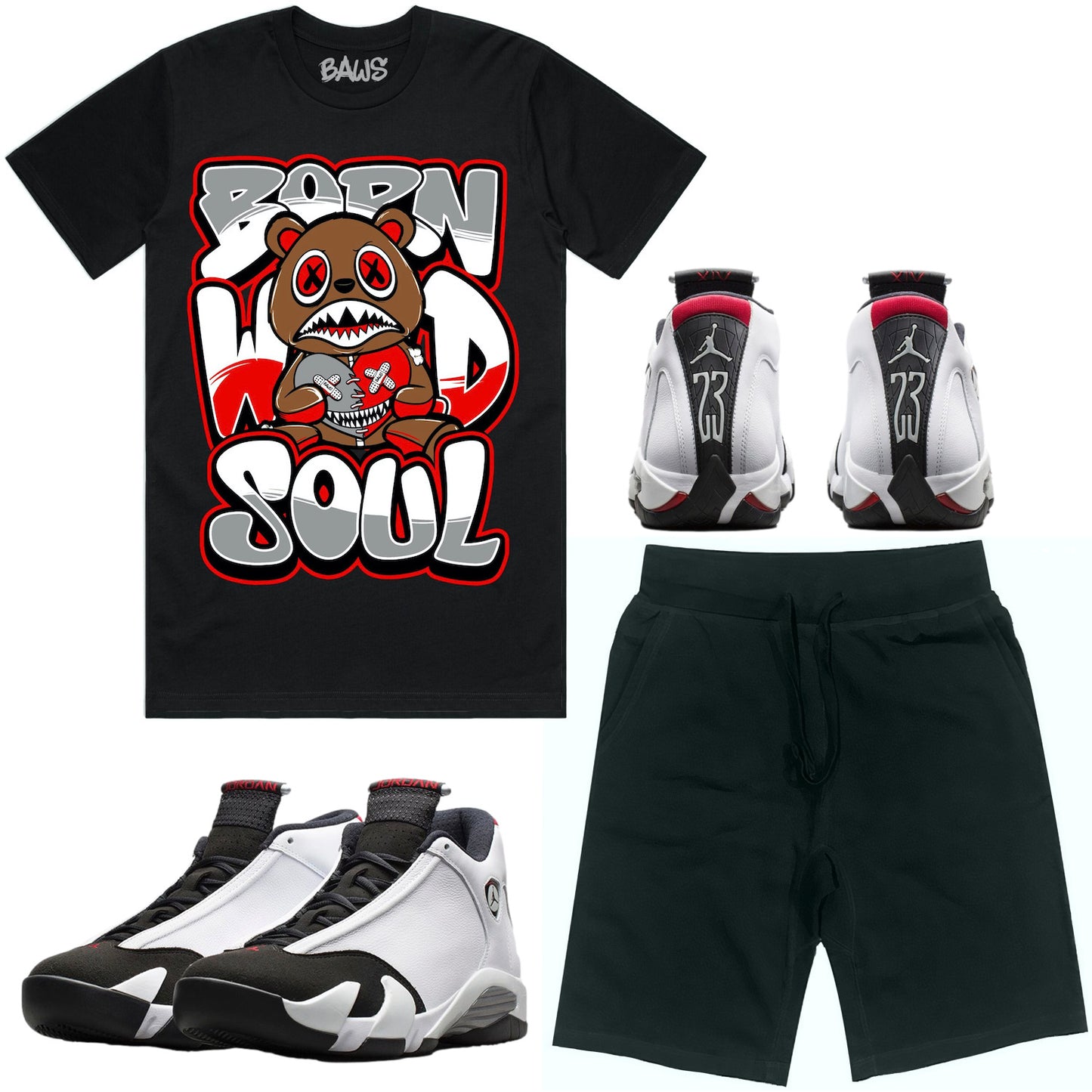 Black Toe 14s Sneaker Outfit - Shirt and Shorts - Born Wild Baws