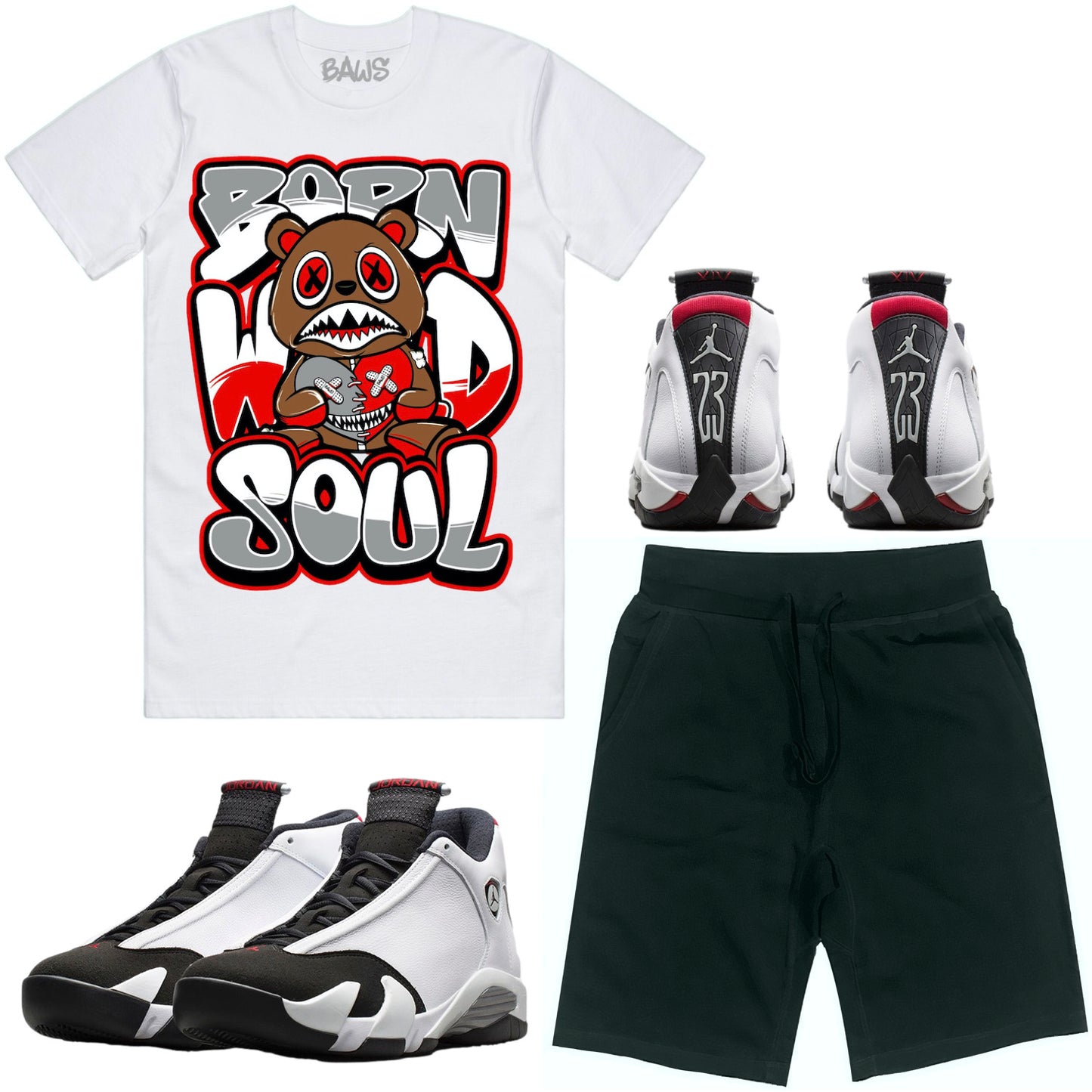 Black Toe 14s Sneaker Outfit - Shirt and Shorts - Born Wild Baws