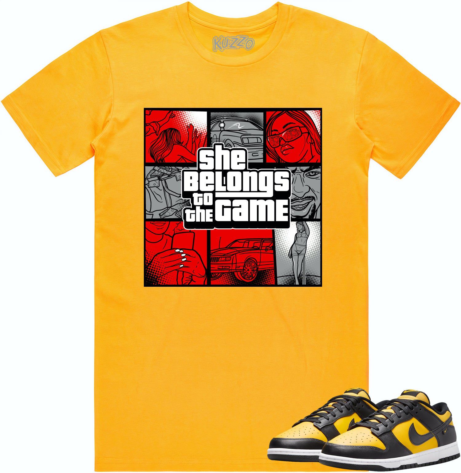 Black University Gold Dunks Shirt - Dunks Sneaker Tees - Red Game