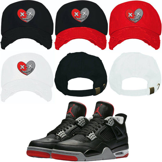 Bred 4s Dad Hat - Jordan 4 Bred Reimagined Hats - Red Heart