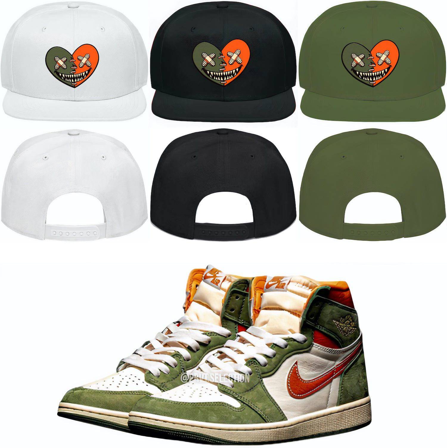 Celadon 1s Snapback Hats - Jordan 1 Celadon Snapbacks - Heart Baws