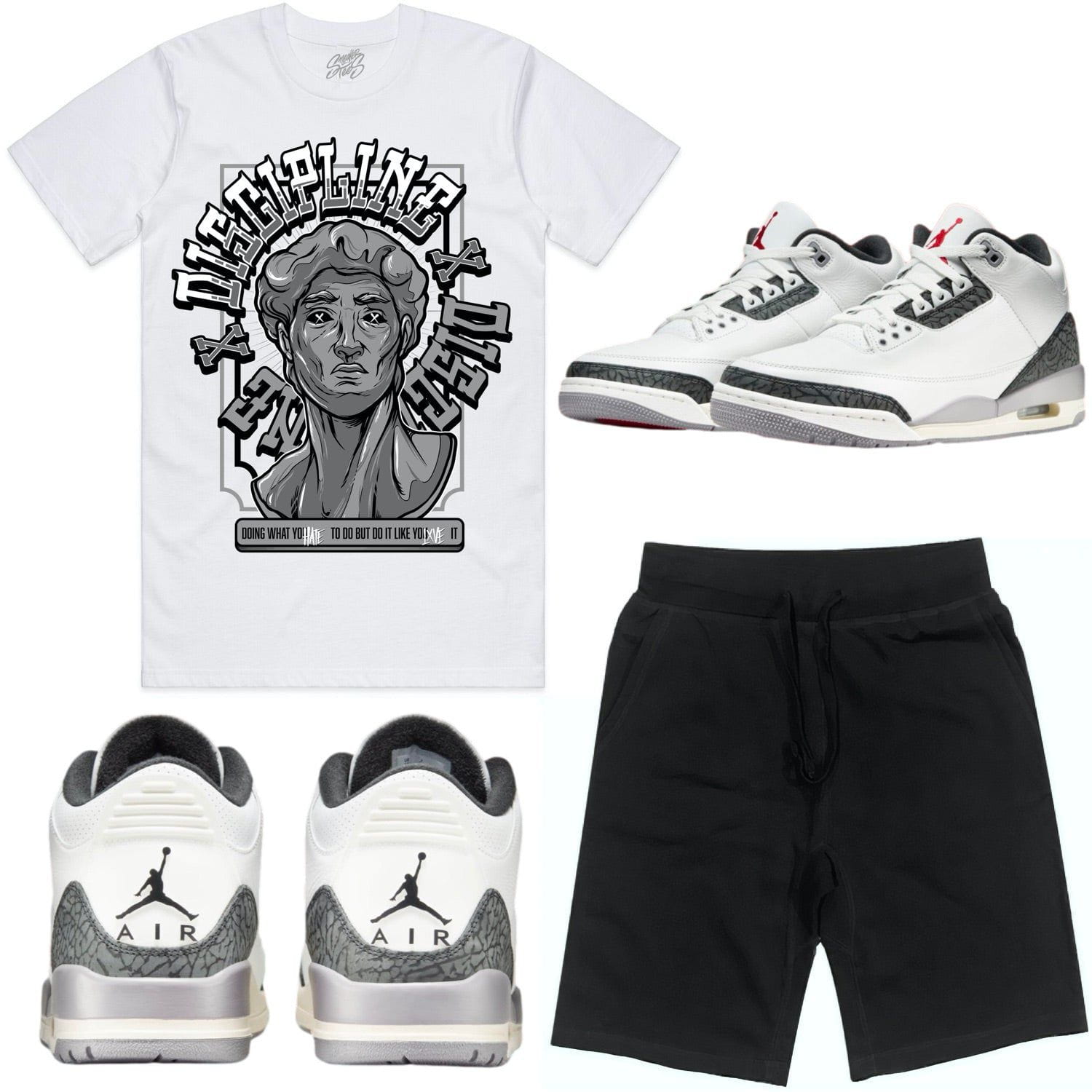 Cement Grey 3s Sneaker Outfits -Shirt and Shorts - Discipline