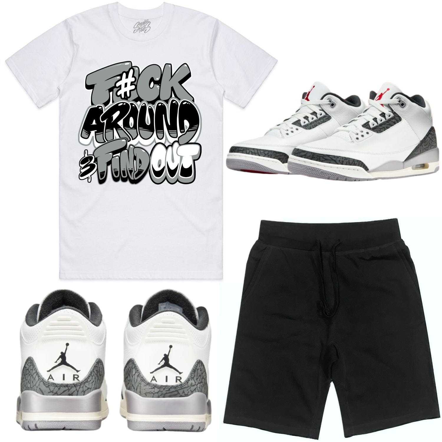 Cement Grey 3s Sneaker Outfits -Shirt and Shorts - F#ck