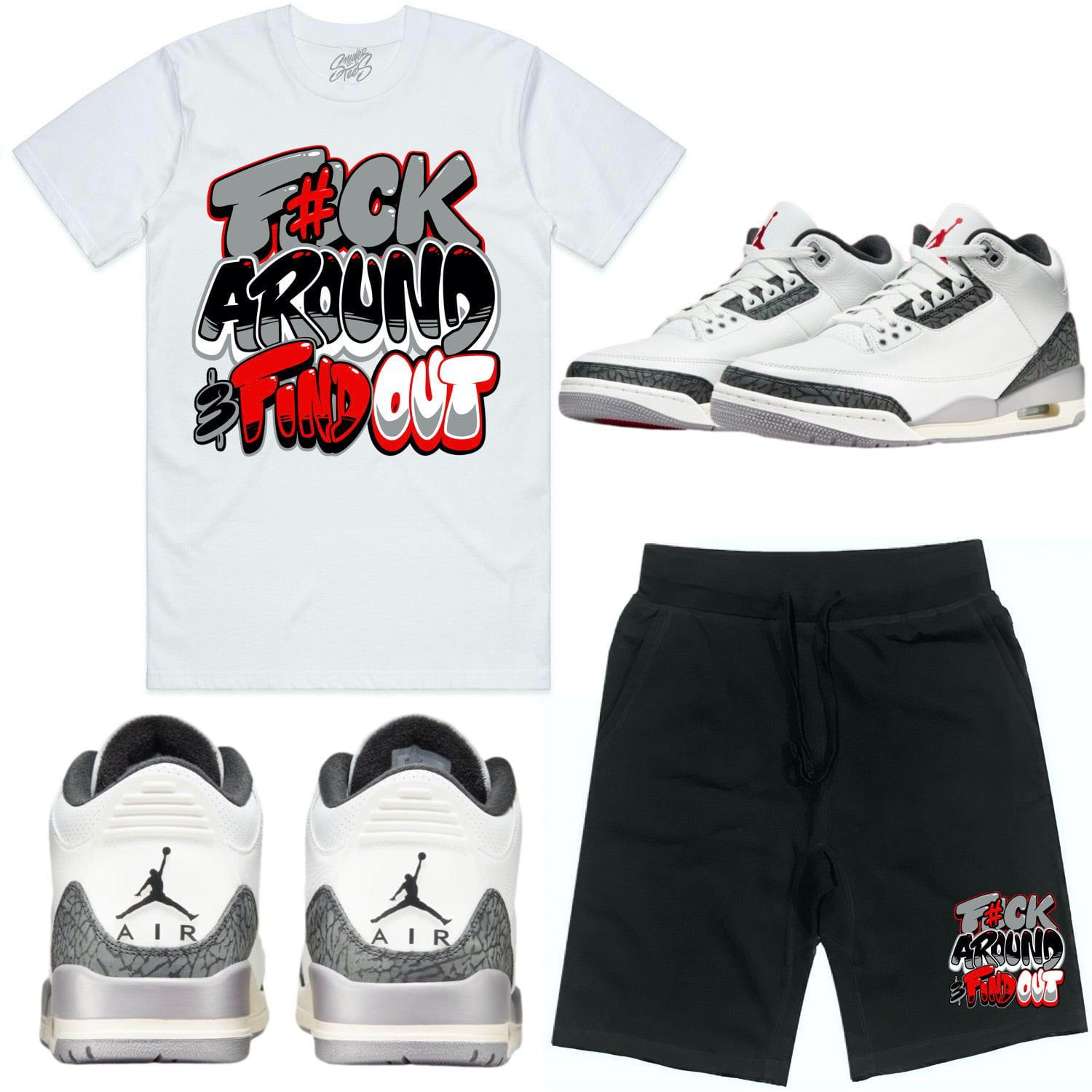 Cement Grey 3s Sneaker Outfits -Shirt and Shorts - F#ck