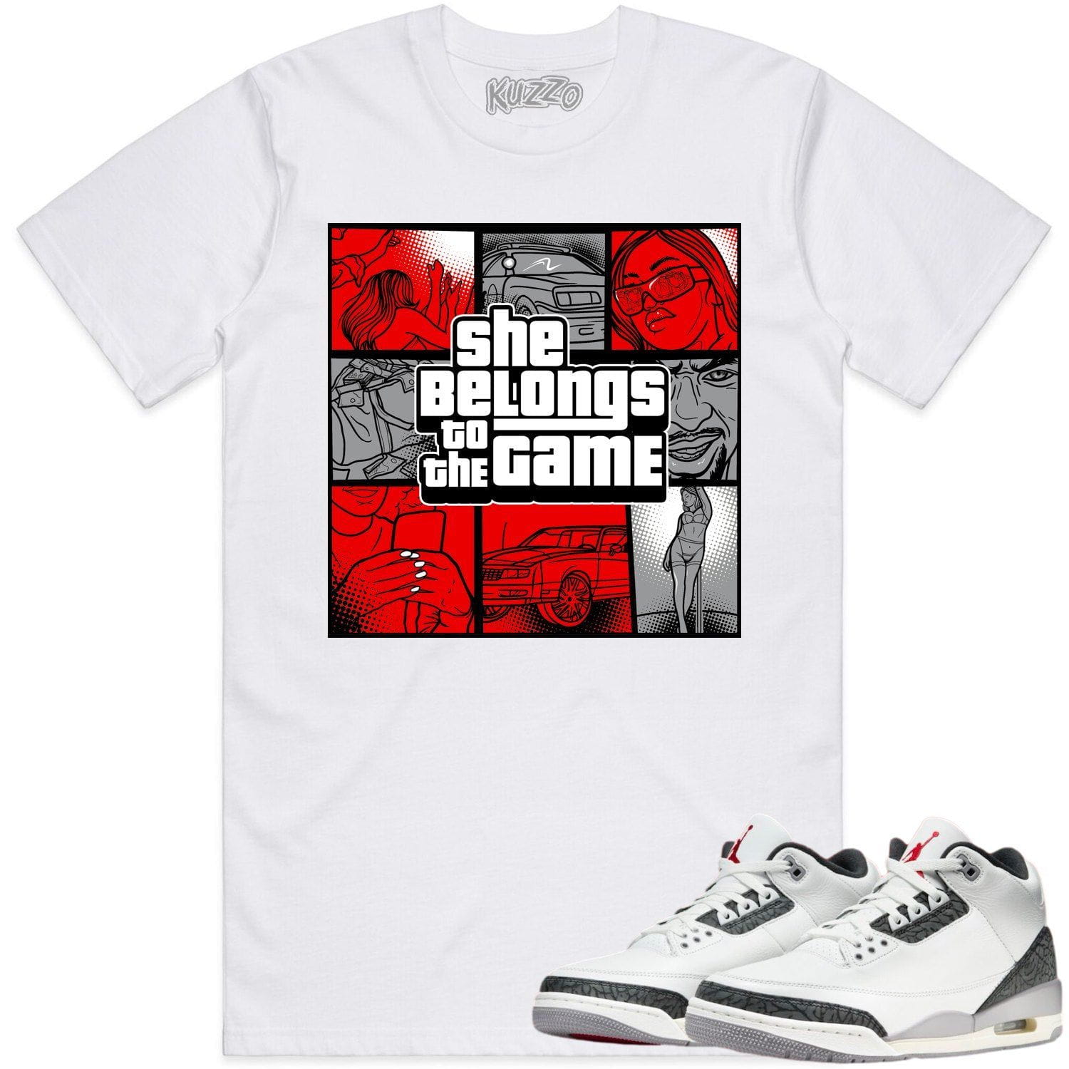 Cement Grey 3s Sneaker Tees - Shirt to Match - Belongs Game