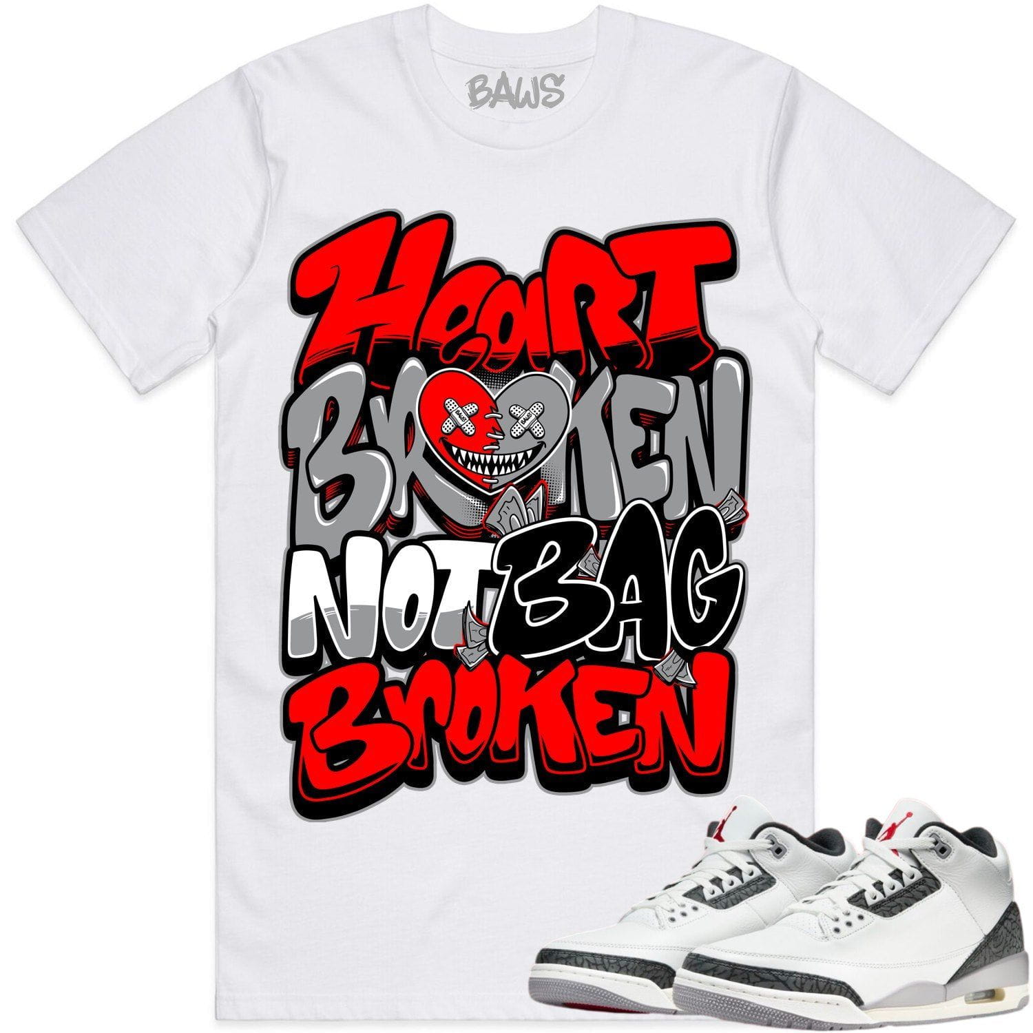 Cement Grey 3s Sneaker Tees - Shirts to Match - Heart Broken